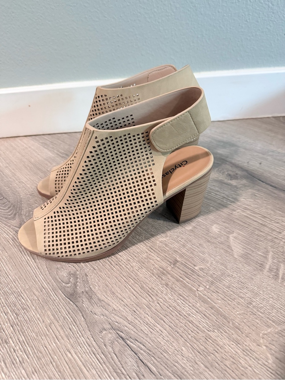 Cityclassified Nude Perforated Slingback Block Heels